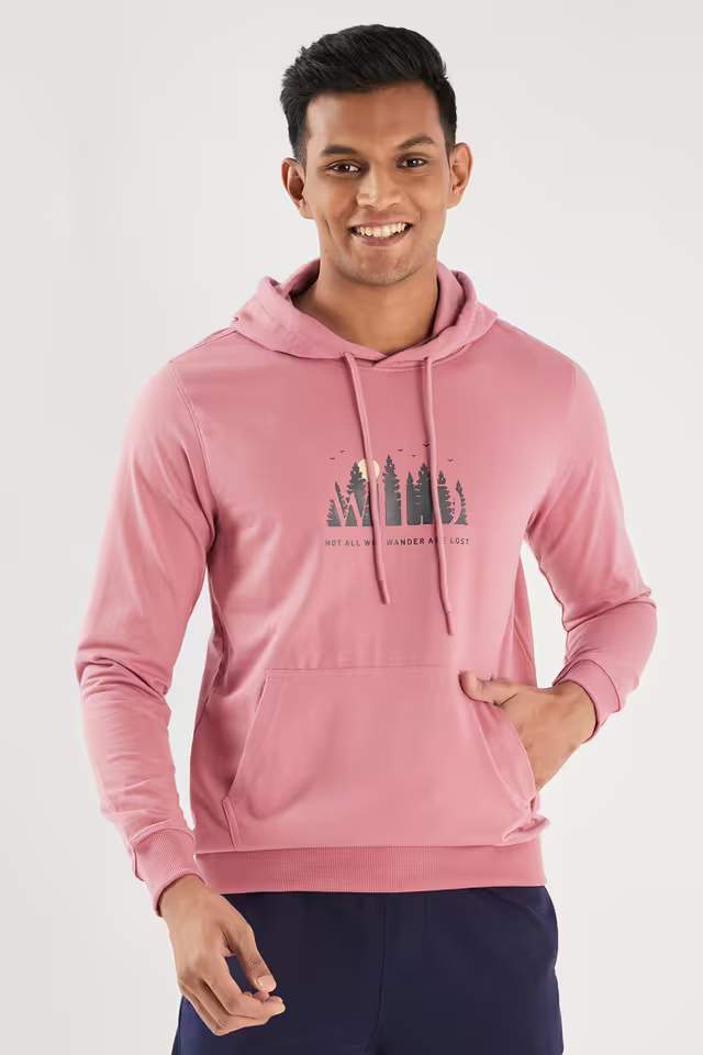 Cotton Blend Regular Fit Men's Sweatshirt: Pink