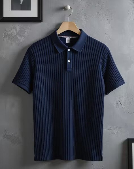 Men Navy Blue Regular Fit Polo T-shirt