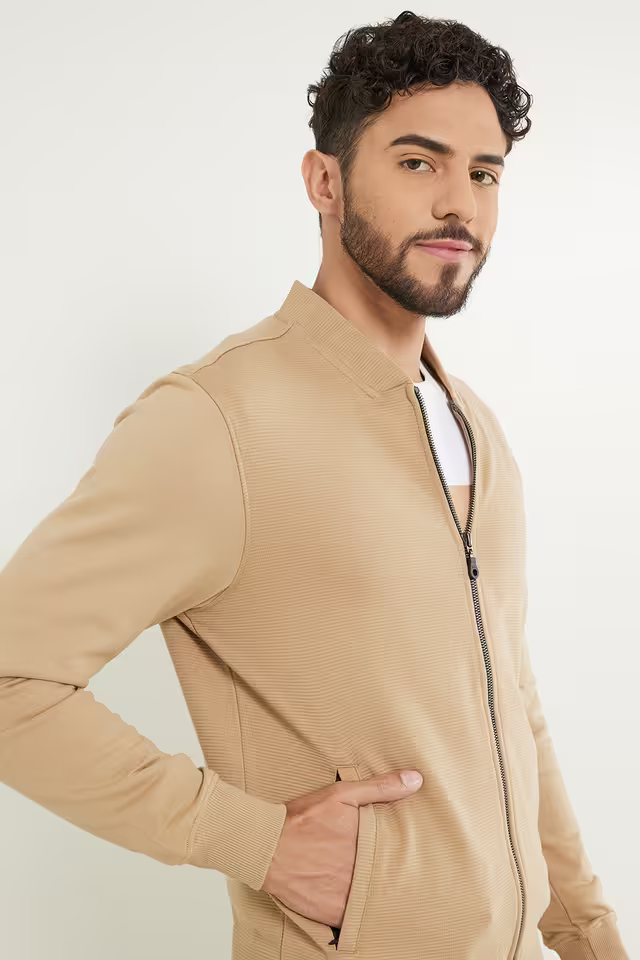 Tan colored V-Neck Men's Casual Jacket