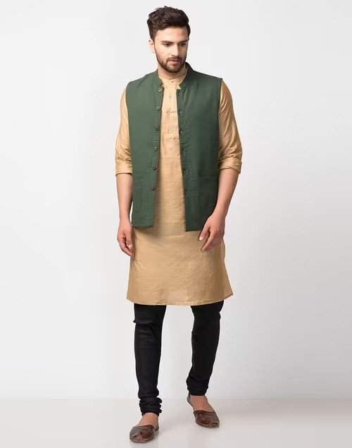 Green Cotton Nehru Jacket