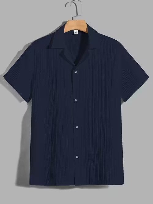 Men Navy Blue Regular Fit Casual Shirt